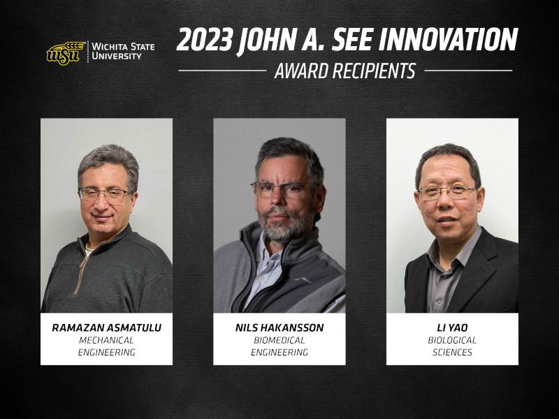 A graphic with photos of the three 2023 John A. See Award recipients.