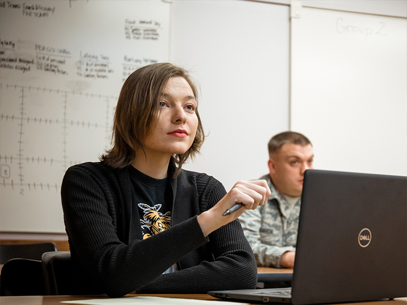Wichita State military students in class.