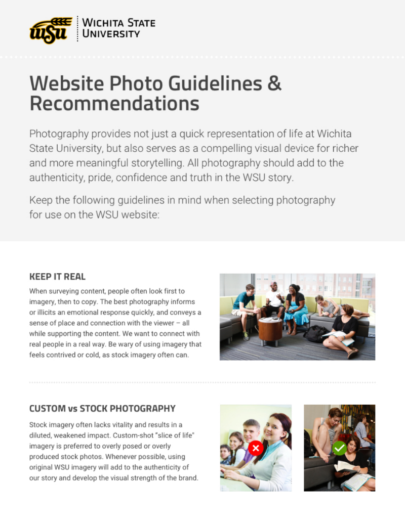 WSU's website photo guidelines 