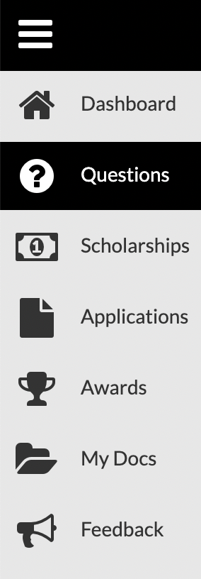 Questions button in Scholarship Universe menu