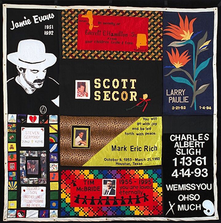 a square quilt with names dates images and colors