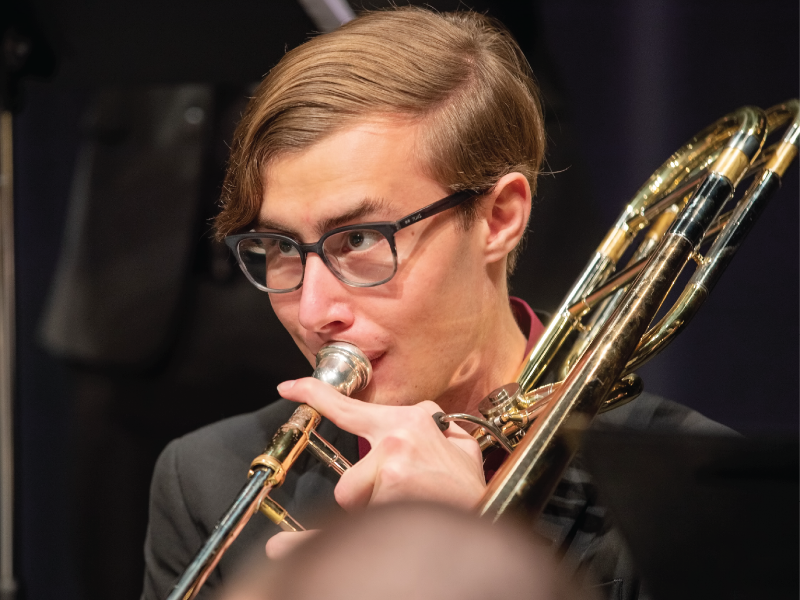 a photo of a jazz trombone player