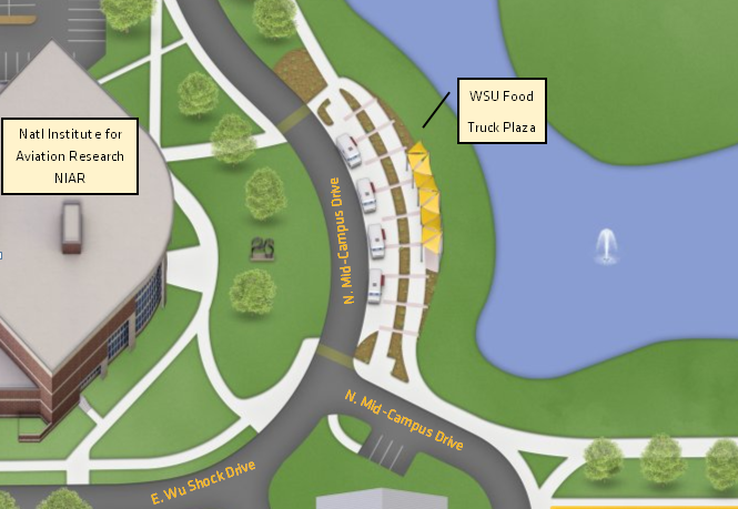 Detail of Food Truck Plaza location on campus map