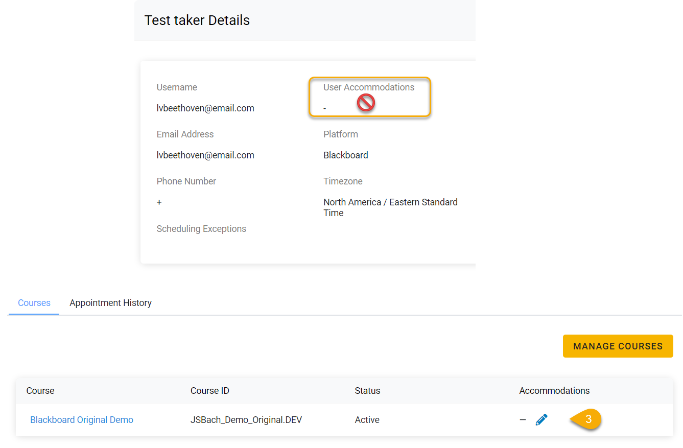 Screenshot of examity Test Taker details