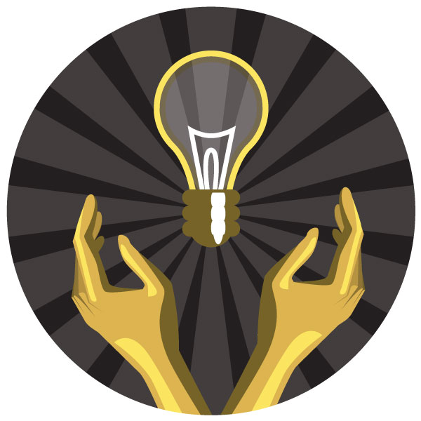 Badge graphic depicting two hands holding a light bulb