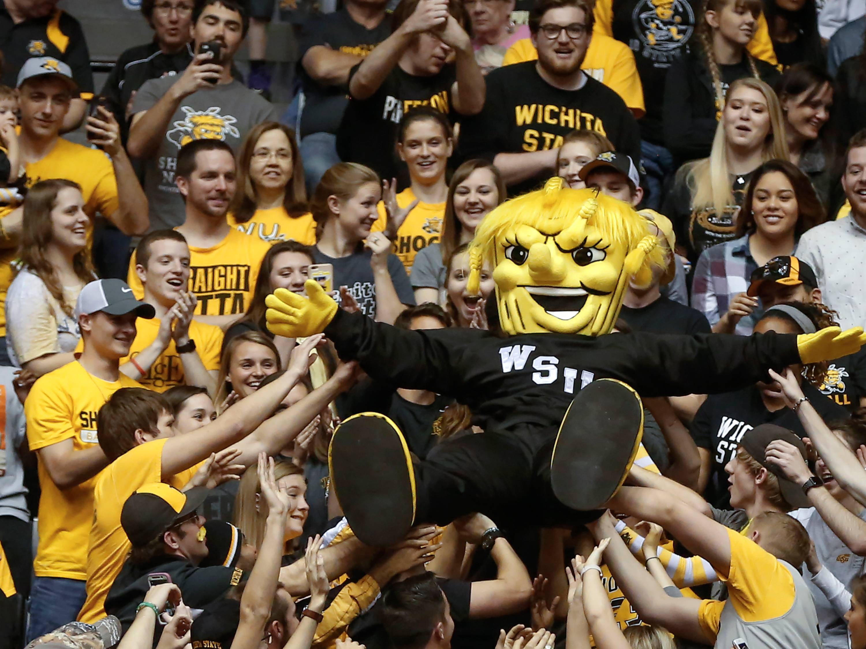 Banner image - a photo of WuShock crowdsurfing at a game. 