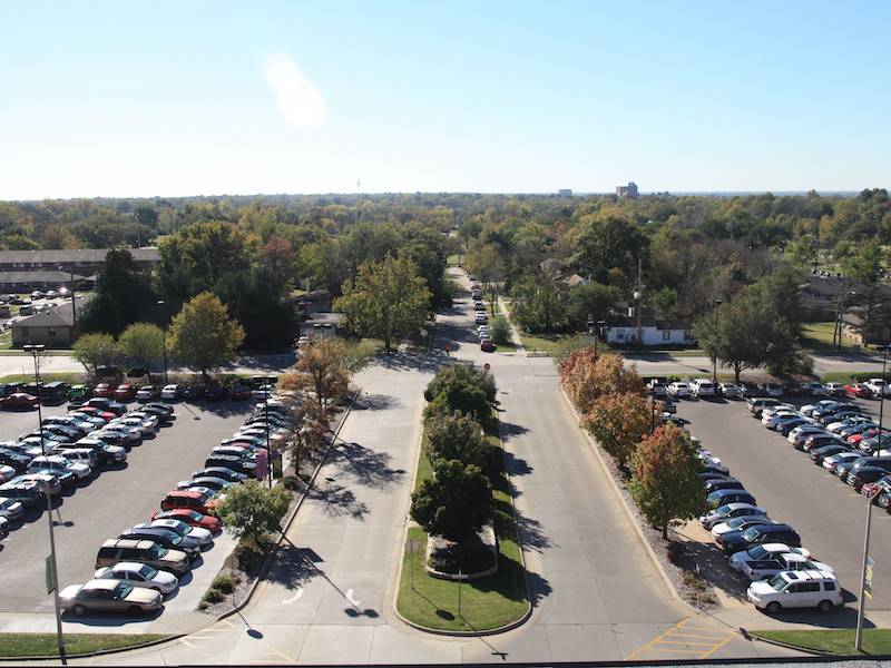Photo of two WSU Parking Lots that share the same intersection connection with Ridgemoor.