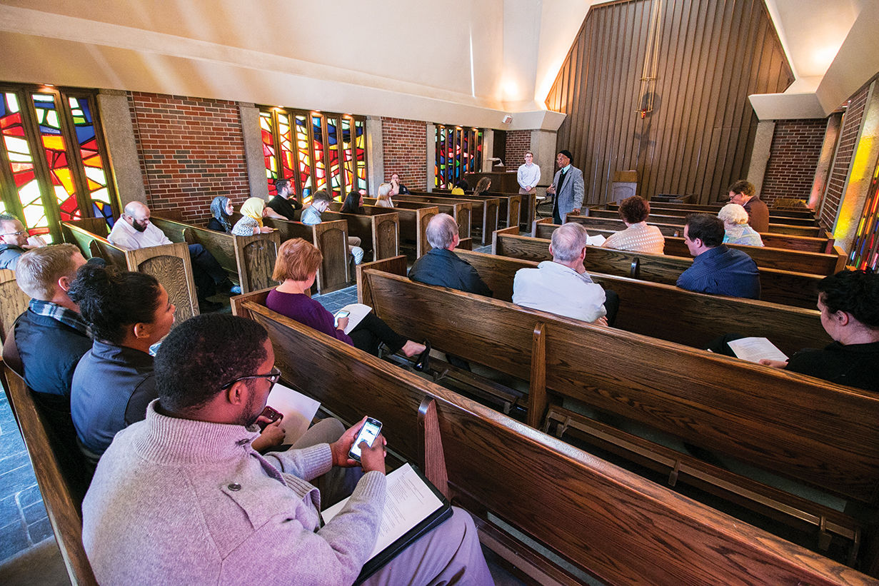 Members of the congegration inside the chapel