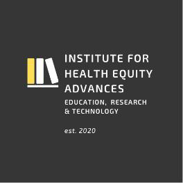 Institute for Health Equity Advances: Education, Research & Technology Est. 2020 Logo with 3 books