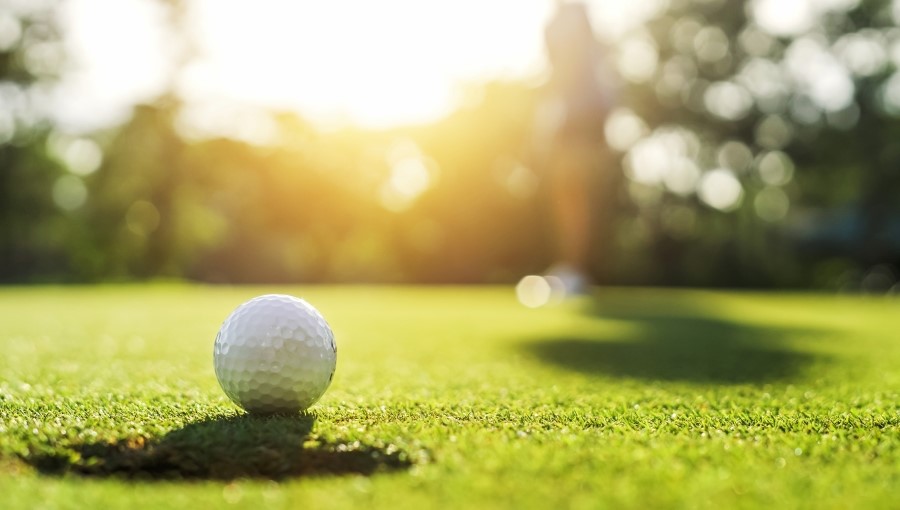 image of golf ball on a field with blurred background