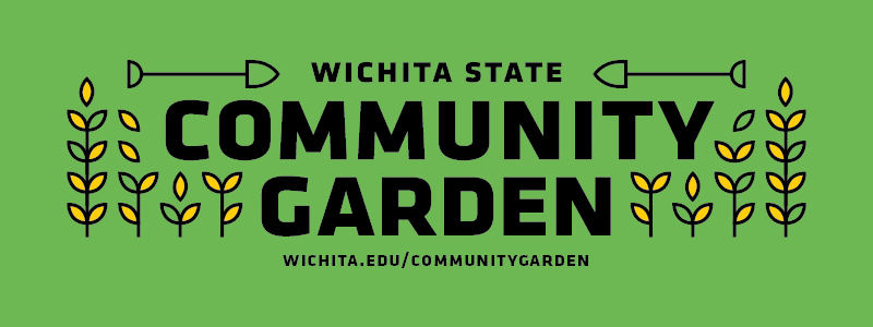 Community garden decorative graphic with a green background.