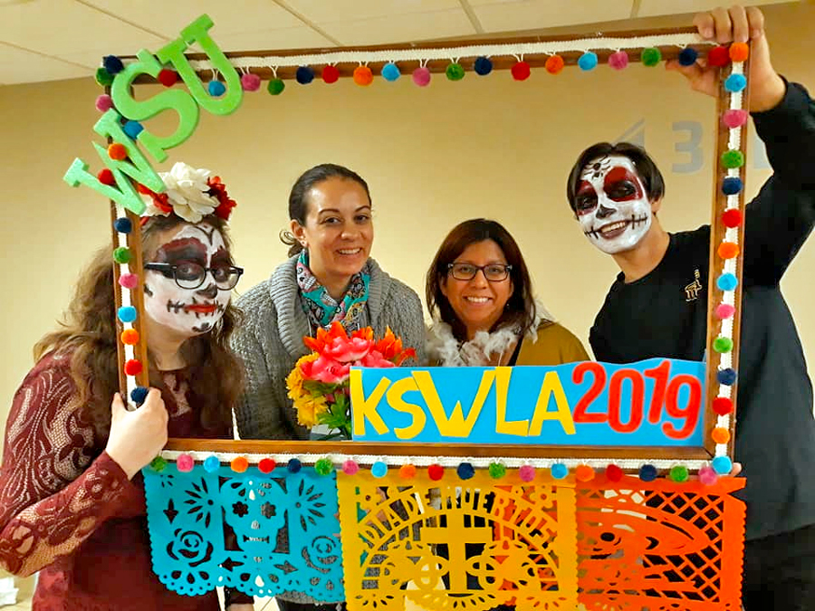 Spanish Language Students in Día de Muertos masks.