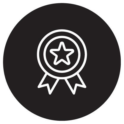 white icon of winning ribbon on black background