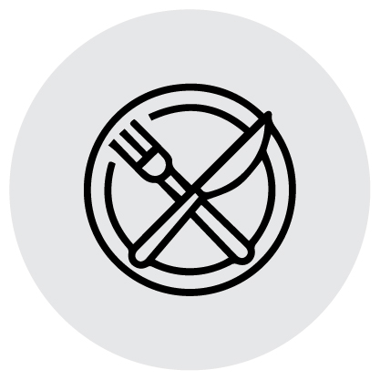 black icon of plate, fork and knife with grey background