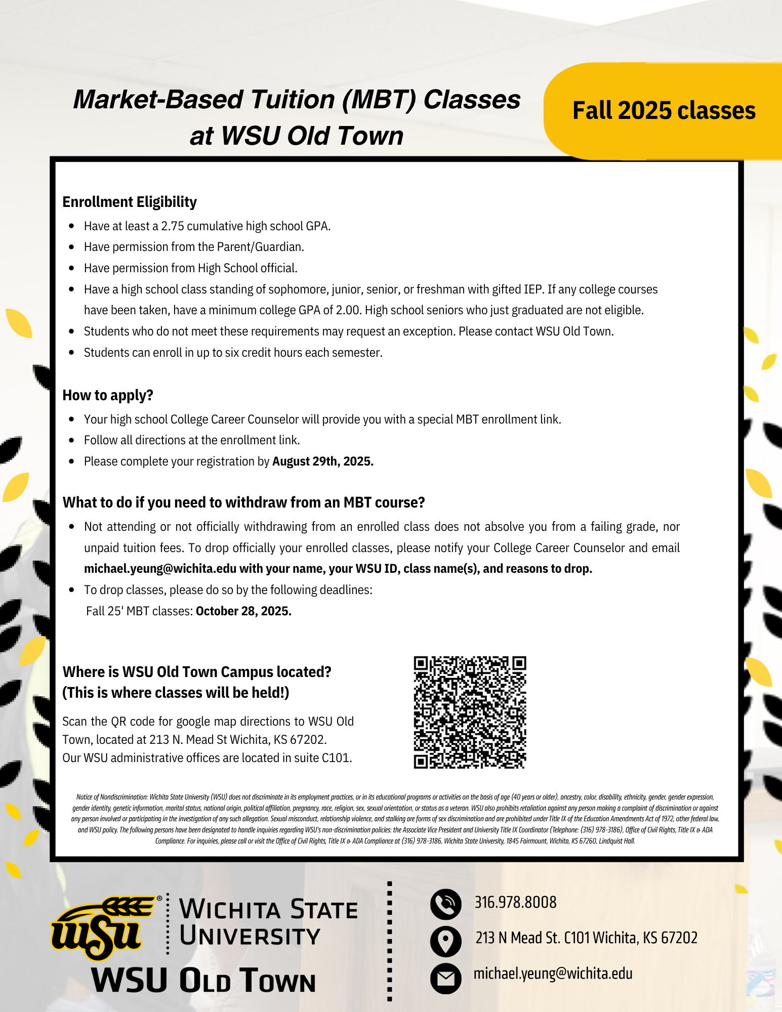 MBT classes at WSU Old Town for fall 2025 MBT classes at WSU Old Town for fall 2025