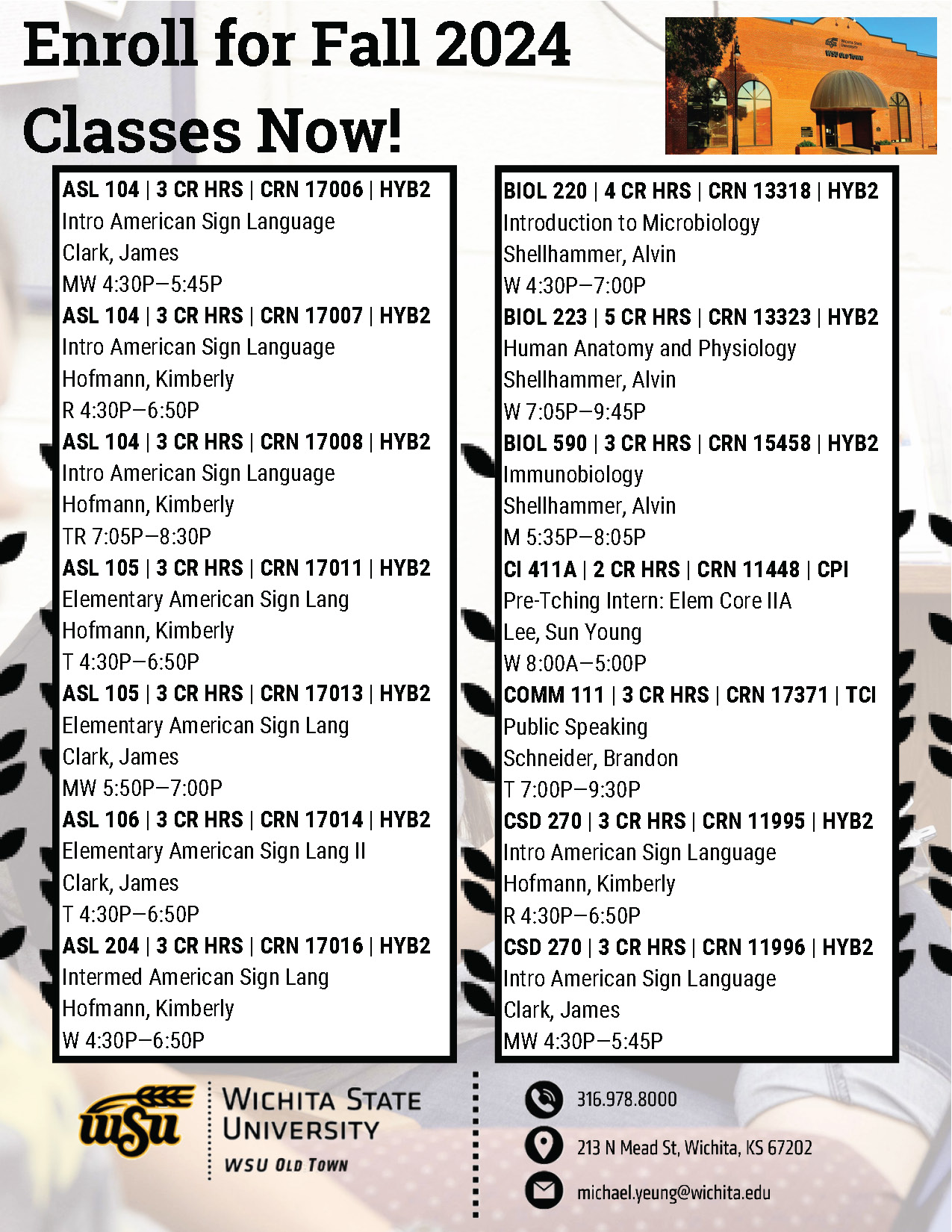 WSU Old Town fall 24 classes WSU Old Town fall 24 classes