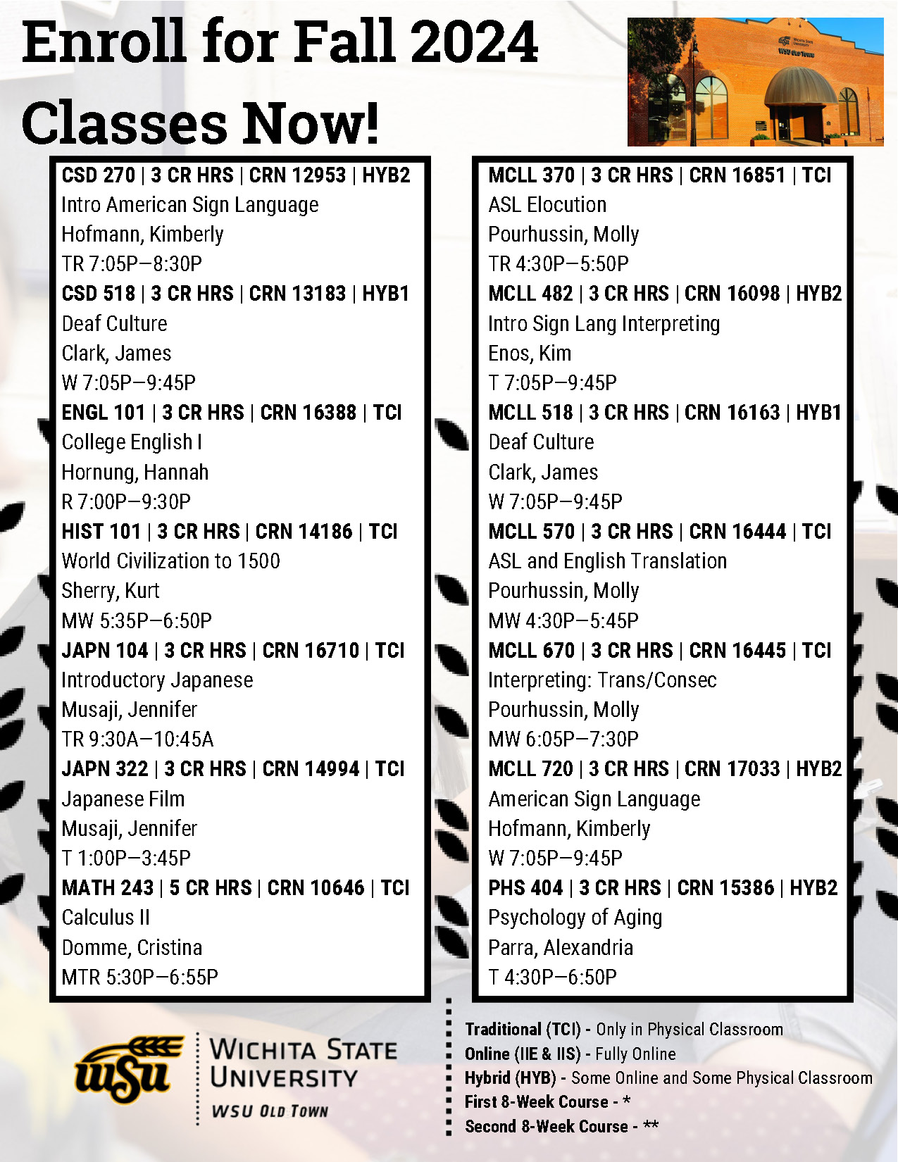 WSU Old Town fall 24 classes WSU Old Town fall '24 classes