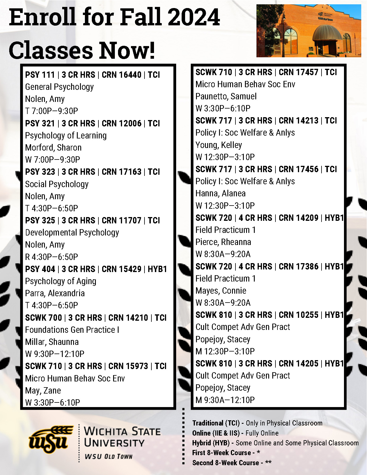 WSU Old Town fall 24 classes WSU Old Town fall 24 classes