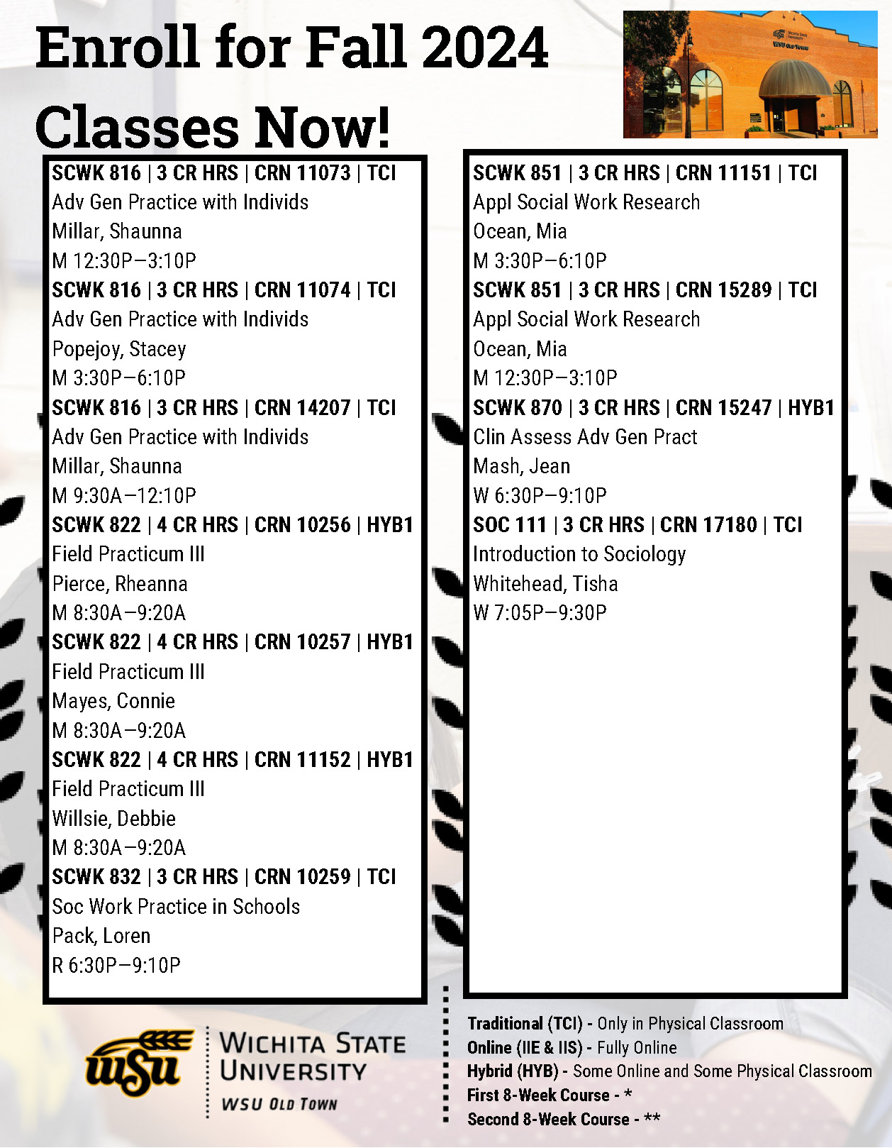 WSU Old Town fall 24 classes WSU Old Town fall 24 classes