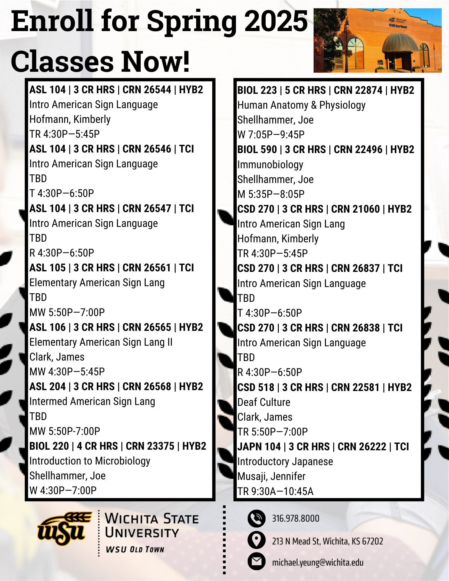 WSU Old Town Spring '25 classes WSU Old Town Spring '25 classes