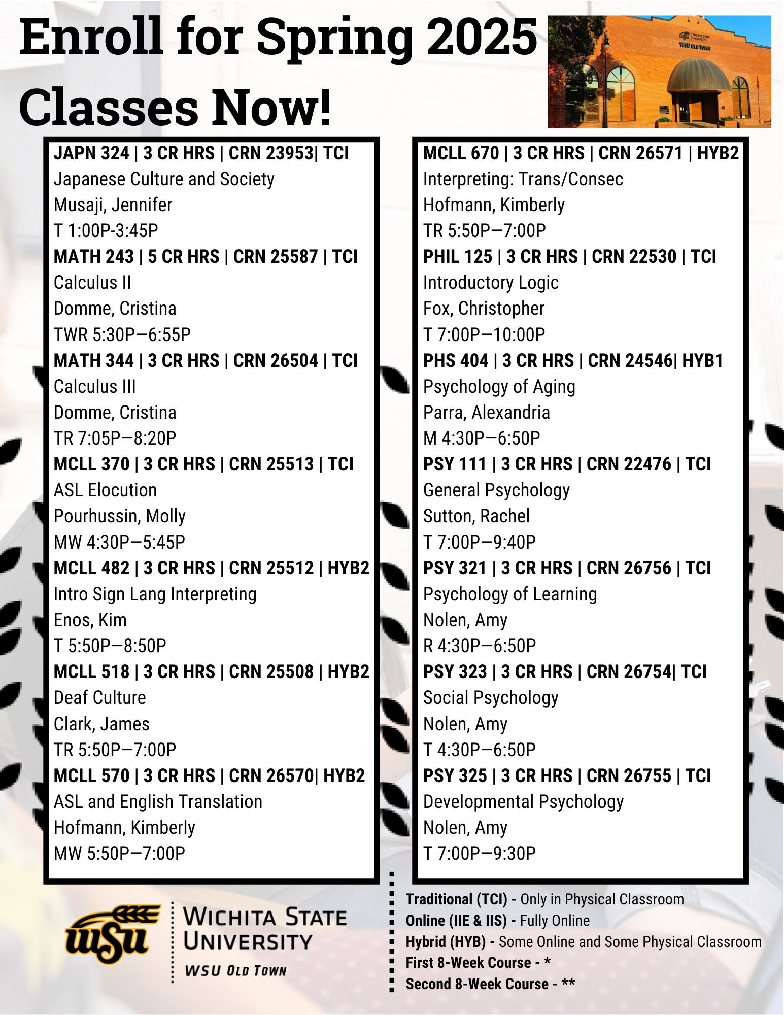 WSU Old Town Spring '25 classes WSU Old Town Spring '25 classes