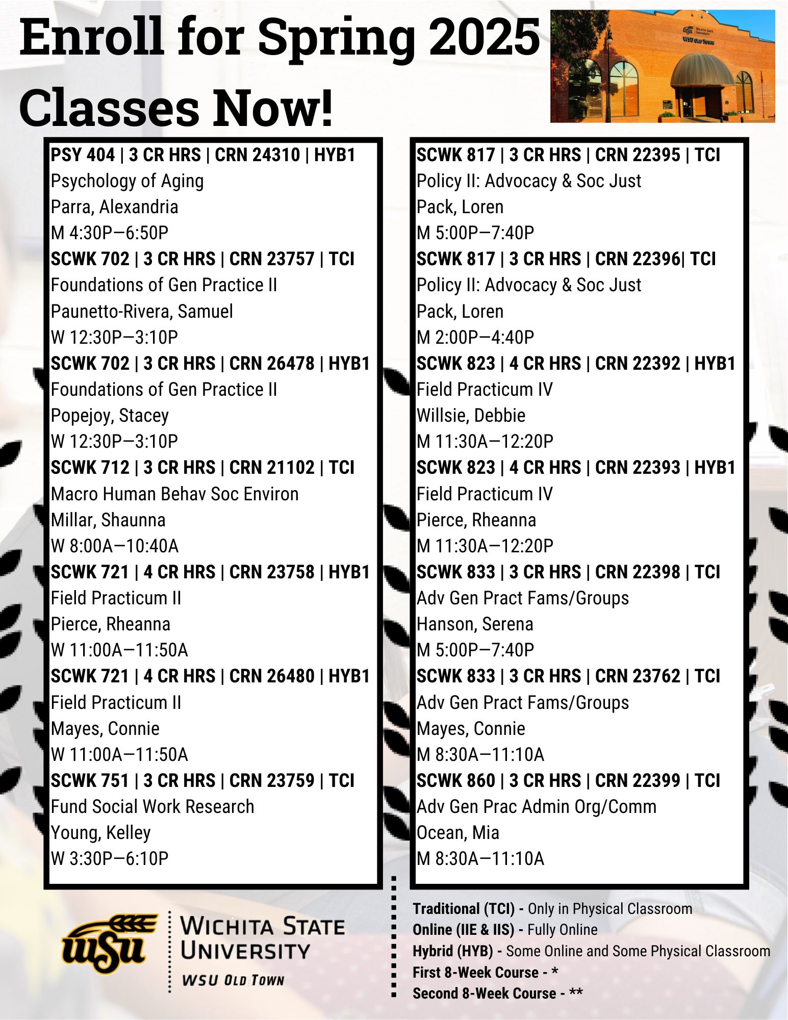 WSU Old Town Spring '25 classes WSU Old Town Spring '25 classes