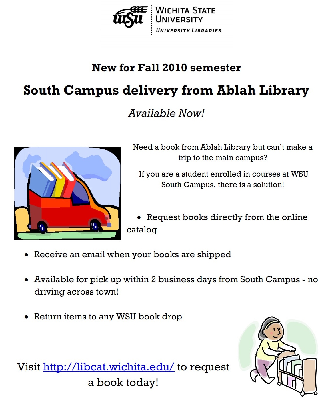 Flier graphic for Ablah Library deliveries