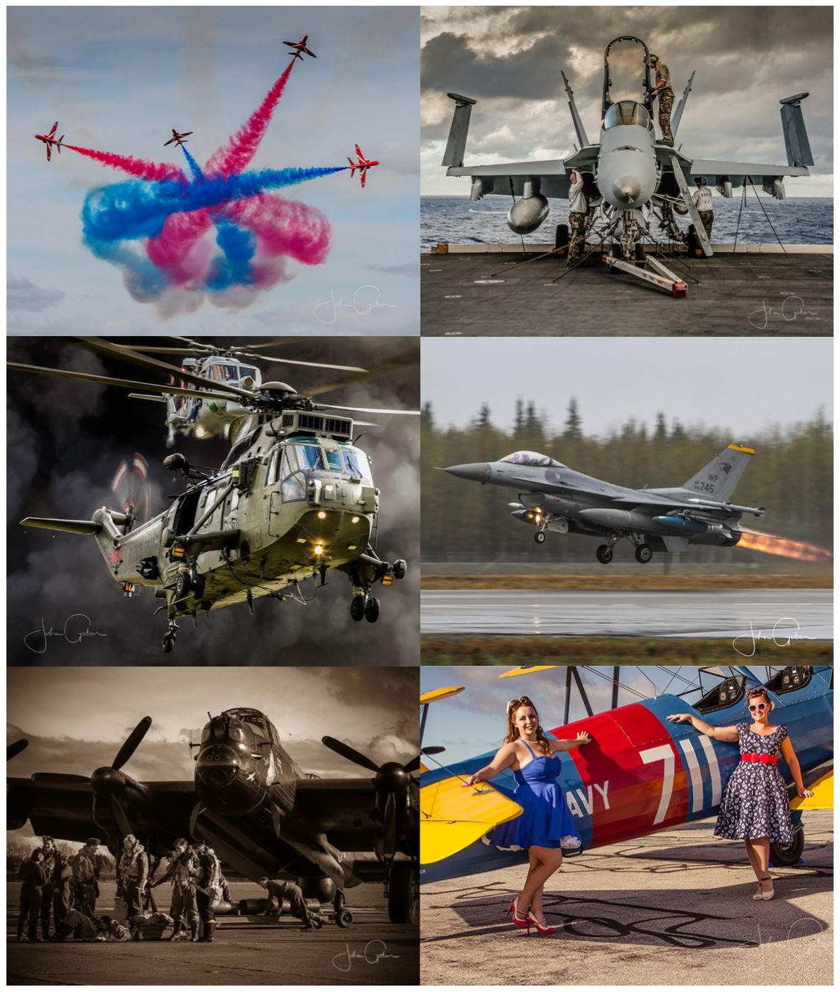 Samples of John Gabor's photography work featuring military and civilian aircraft. 