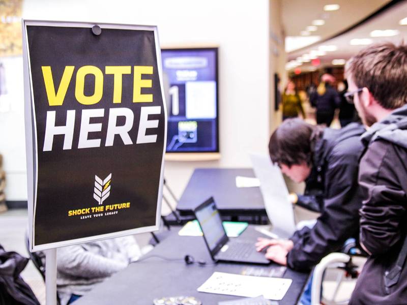 Students voting in Shock the Future referendum