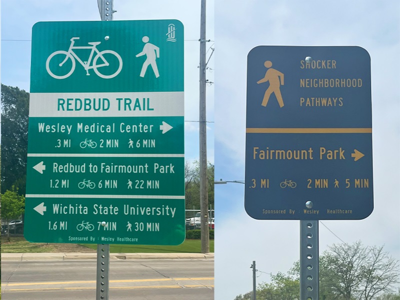 Image of wayfinding signs a long the Redbud Trail.