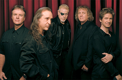 Members of Kansas, left to right, are Phil Ehart, Steve Walsh, Richard Williams, Billy Greer and Dave Ragsdale. The five-member rock band will perform Sept. 18 with a 70-member backup band: the WSU Symphony Orchestra.