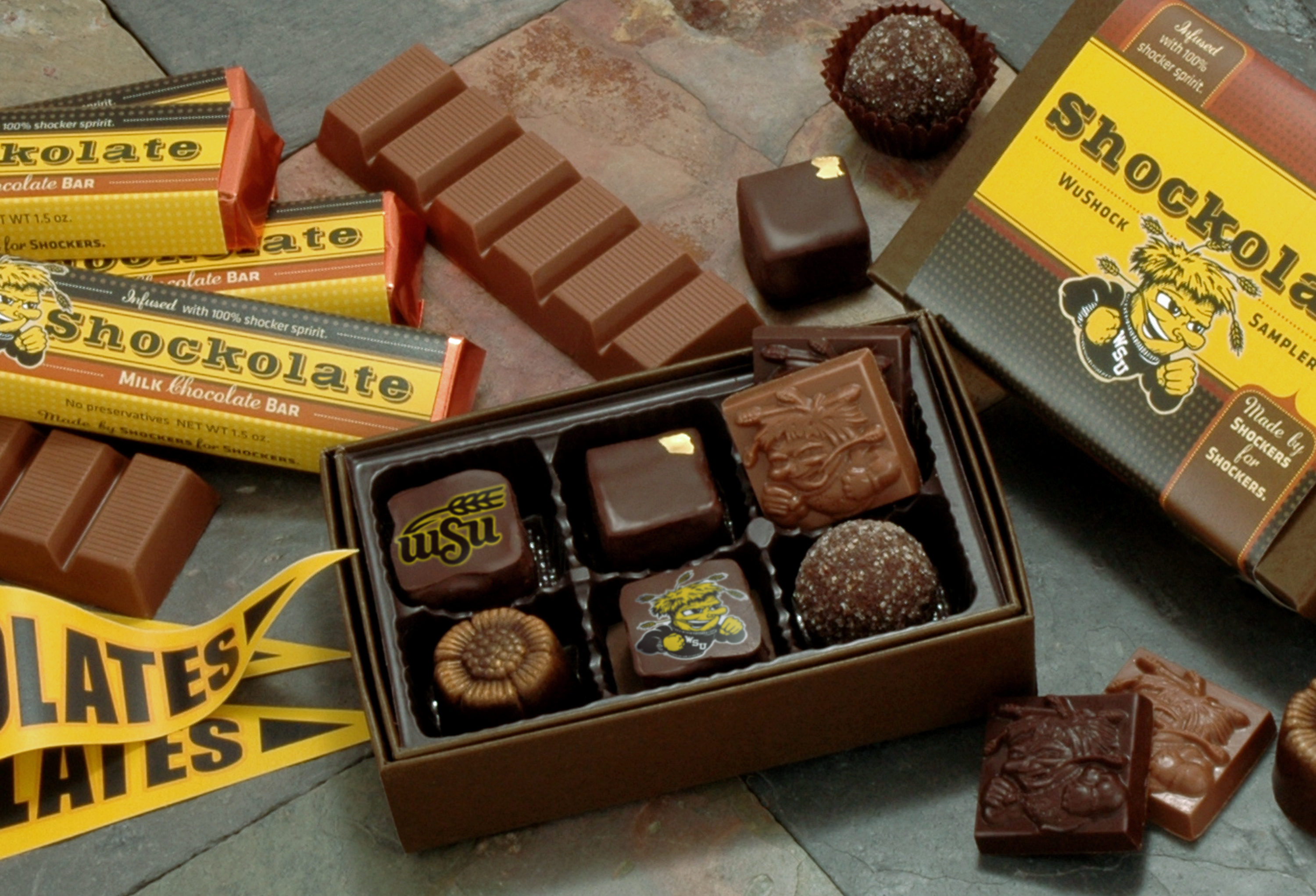 Starting Monday, Oct. 4, WSU-inspired Shockolates will be available for purchase by Cocoa Dolce. They include a solid milk chocolate bar and a six-piece sampler collection.