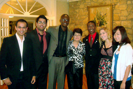 College of Engineering Dean Zulma Toro-Ramos (middle), with WSU Spirit Global Design Challenge participants Abhishek Singh, Avijit Kalra, Zenas Tshitundu, Marcus Pyles, Allison Ronning and Yiyun Xu.