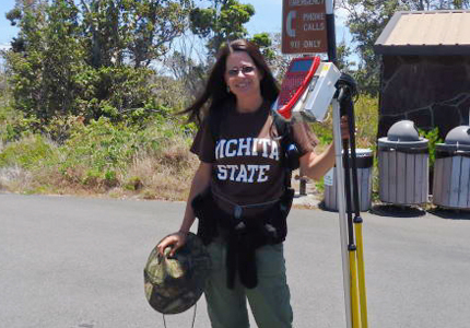 WSU student Janine Keeler in Hawaii, participating in a three-week field camp on a volcano.