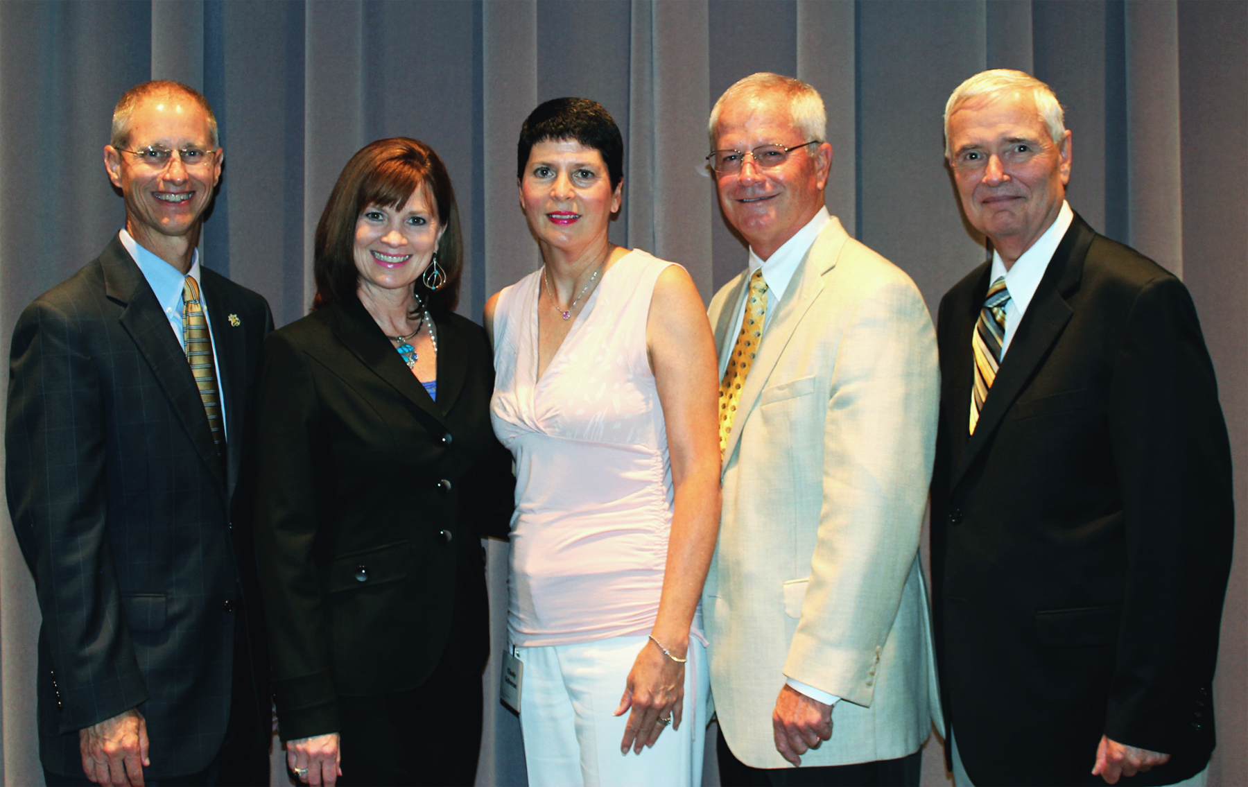 WSU Foundation Vice President for Planned and Annual Giving Mike Lamb '80, WSU Foundation President and CEO Elizabeth King, Cindy '77, '85 and Barry Schwan, Promise for the Future campaign co-chairs; and WSU President John Bardo.