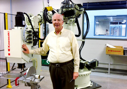 Wichita State's Advanced Joining and Processing Lab installed a new Kawasaki robot on Jan. 22. Pictured is lab director and engineering professor Michael McCoy.