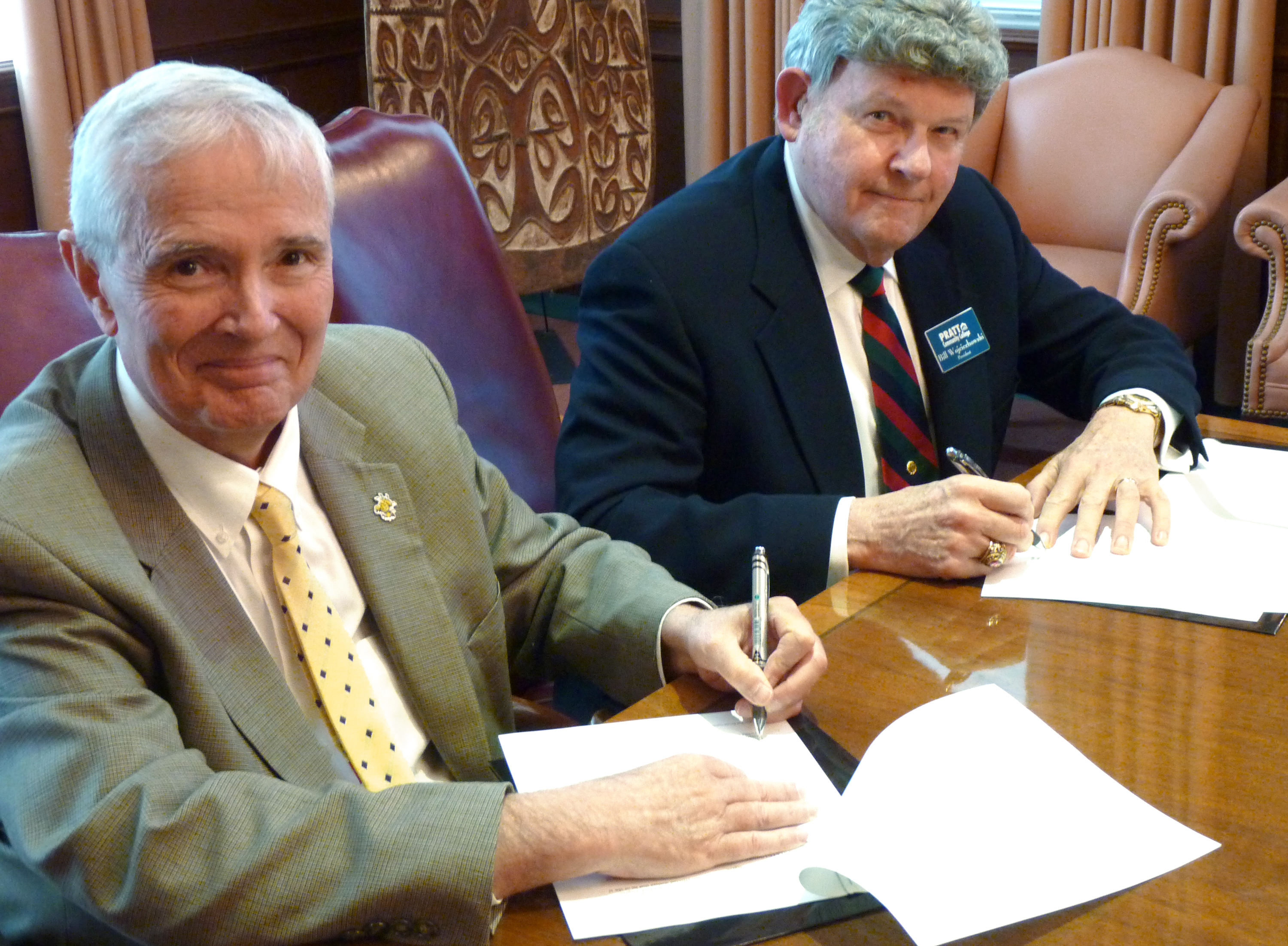 WSU president John Bardo, left, and Pratt Community College president William Wojciechowski.