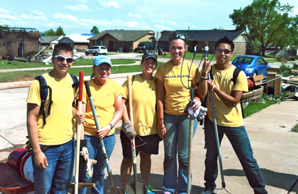 Members of the WSU rowing team did their part to help in the Moore, Okla., cleanup effort. From left: Michael Sullivan, Logan Vincent, Emily Ozbun, Megan Allison and David Tuong.