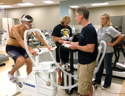 Clay Patton, a student and triathlete at Northern Arizona University, came to Wichita State's Human Performance Lab to test several aspects of his performance. The results will help him have a better understanding of what improvements to make.