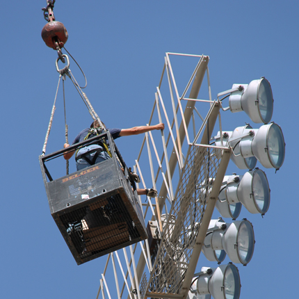 Workers in crane basket