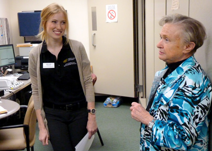 WSU professor Barbara Hodson, right, works with a student in the Speech-Language Pathology Program.