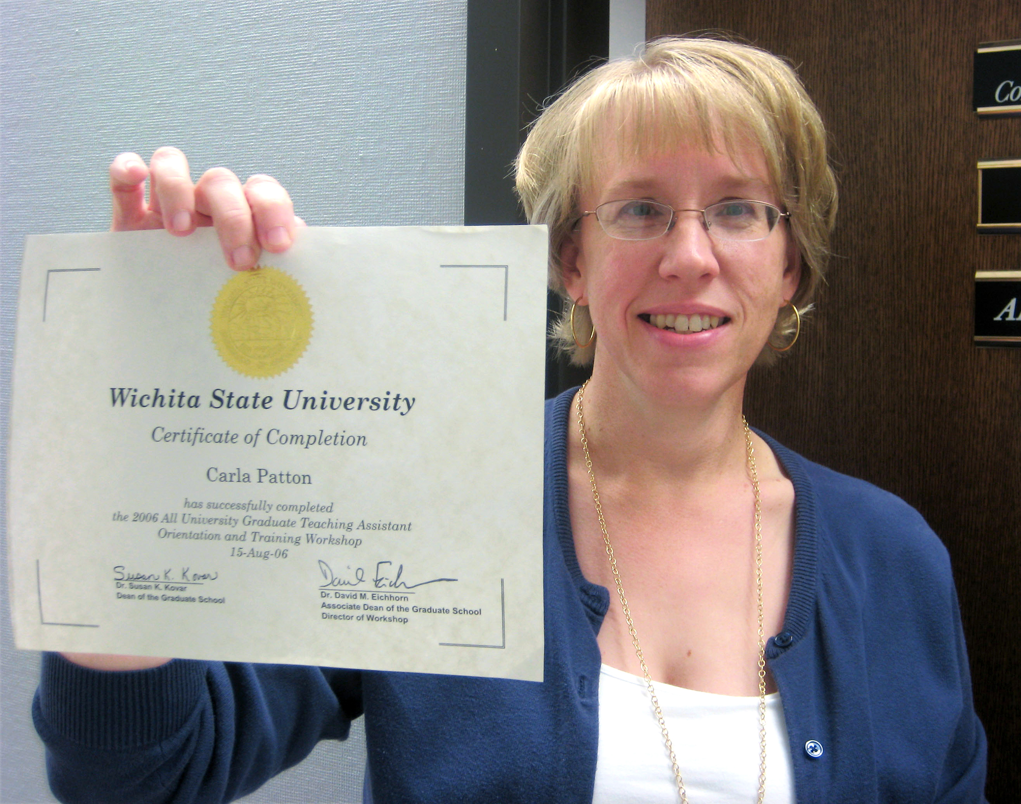 , Carla Patton is graduating from WSU and going to work for the Wichita Police Department as a crime scene investigator.