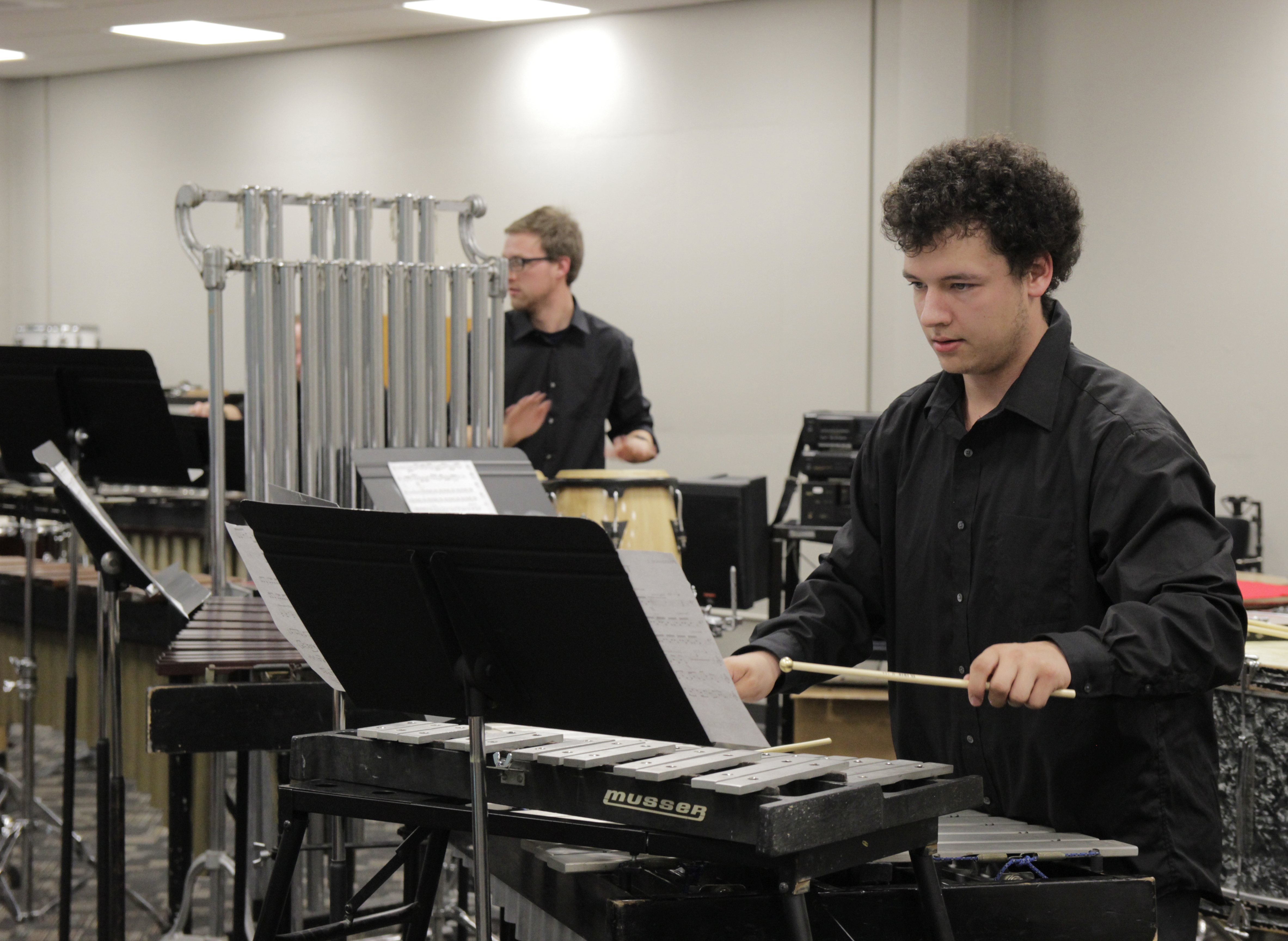 Christian Teufel (front) and Jackson Graham, members of WSU's Impulse Percussion Group, will rock the stage with &quot;Sticks, Steps, and Rock 'n' Roll,&quot; a nonstop display of collaborative performances at 7:30 p.m. Sunday, Nov. 23.