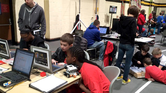 Students work on programming their LEGO Robot on Shocker Mindstorms Trial Day on Feb. 7. Competition day is Saturday, March 7.