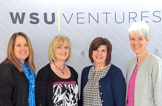 From left: Becky Hundley, Sherry Gegen, Deb Wagner and WSU Ventures Director Cindy Claycomb in their new office in Devlin Hall.