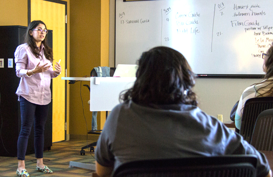 Roni Ayalla, a 2012 Shocker grad, spoke to several classes recently about her experiences in the workforce.