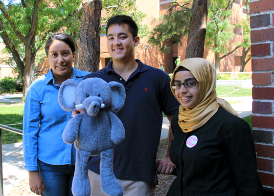 From left: Sanjuana Martinez, Matthew Wong and Esra Barut, students in Wichita State University's biomedical engineering program, have developed a therapeutic toy for children with auditory disabilities.