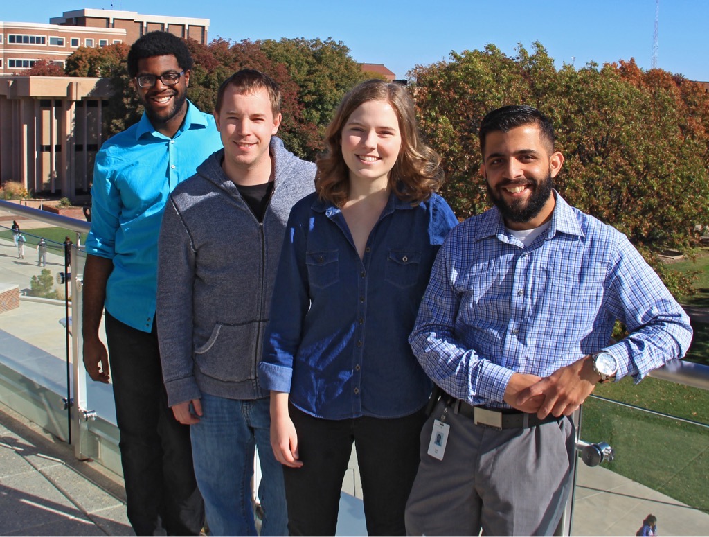 Five Wichita State students were named as university innovation fellows. Wesley Alexis, left, Austin Crane, Hannah Hund and Saad Syed (Kevin Kraus not pictured).