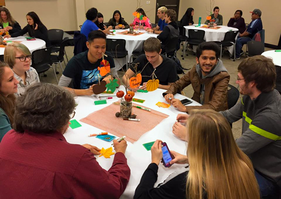 International and domestic students celebrate Thanksgiving in the Rhatigan Student Center