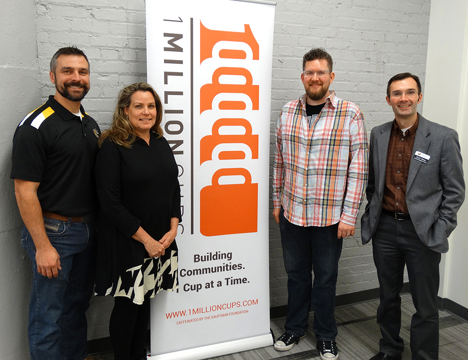 The organization team for 1 Million Cups includes WSU staff members Ryan Uptmor, Tonya Witherspoon, Kenton Hansen and Mark Torline (not pictured). The events will be held at WSU Old Town's Community Engagement Institute, led by Scott Wituk (far right).